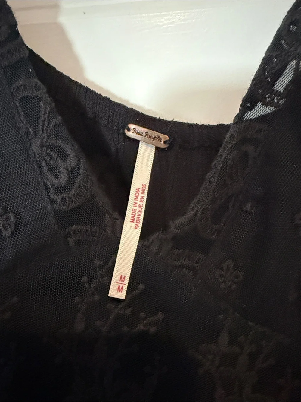 Free People Black Lace-Trim Tiered Spaghetti Strap Tank